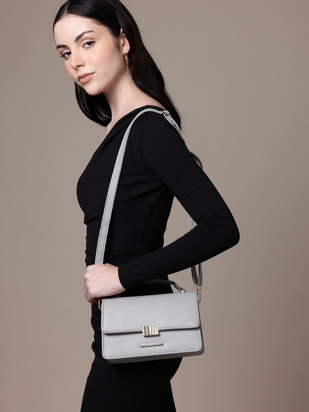 

French Connection PU Structured Satchel Bag, Grey