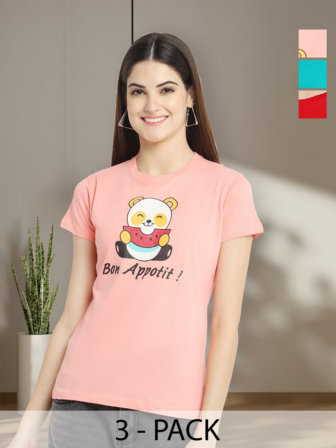 

Tromko Women Typography 3 Printed Applique T-shirt, Multi