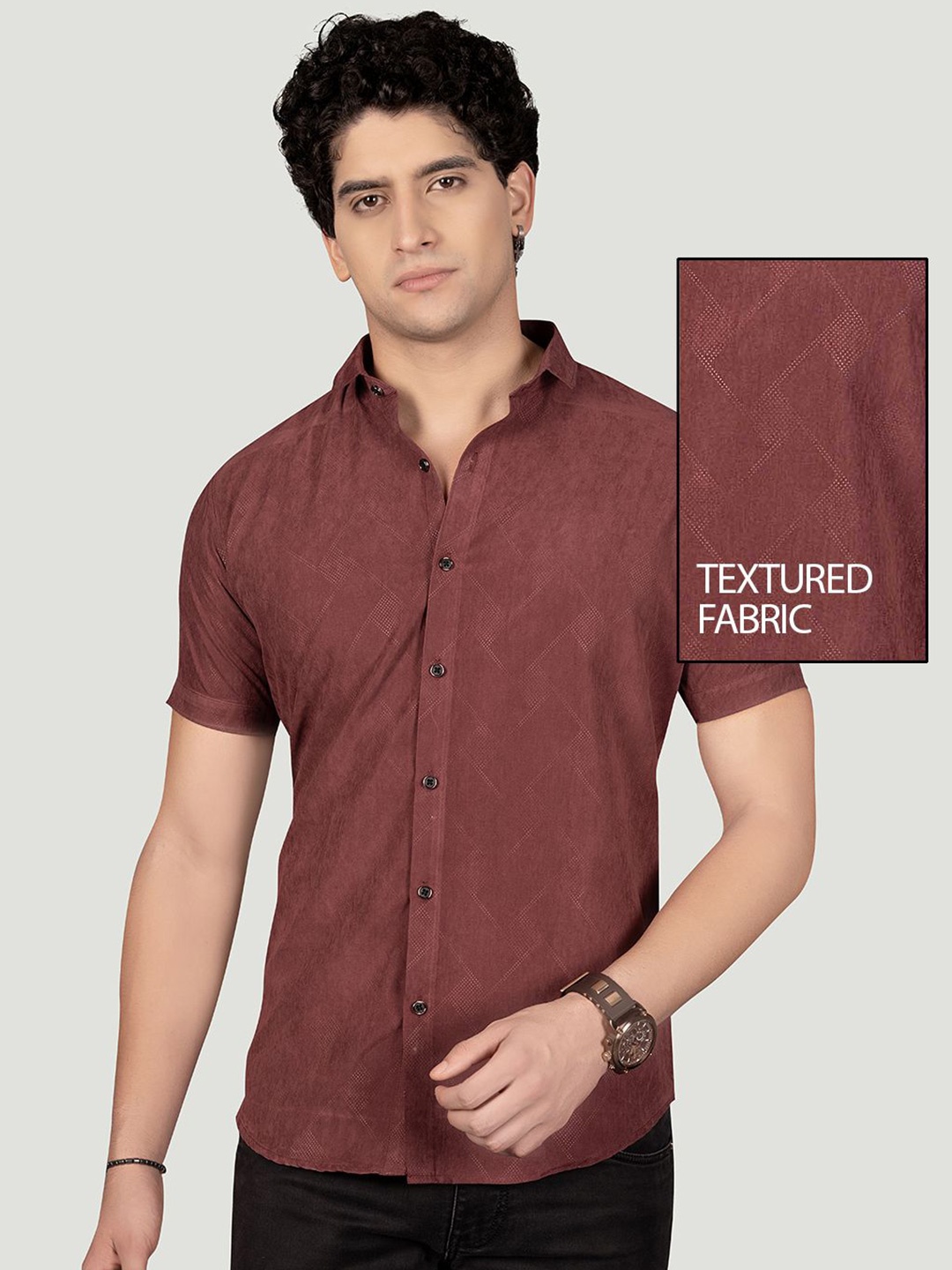 

ALMATY Men Comfort Slim Fit Opaque Casual Shirt, Maroon