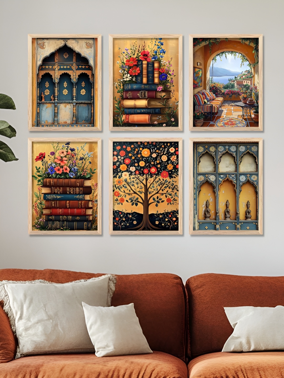 

WALLLANE Brown & Red 6 and more Piece Wood Floral and Botanical Wall Paintings