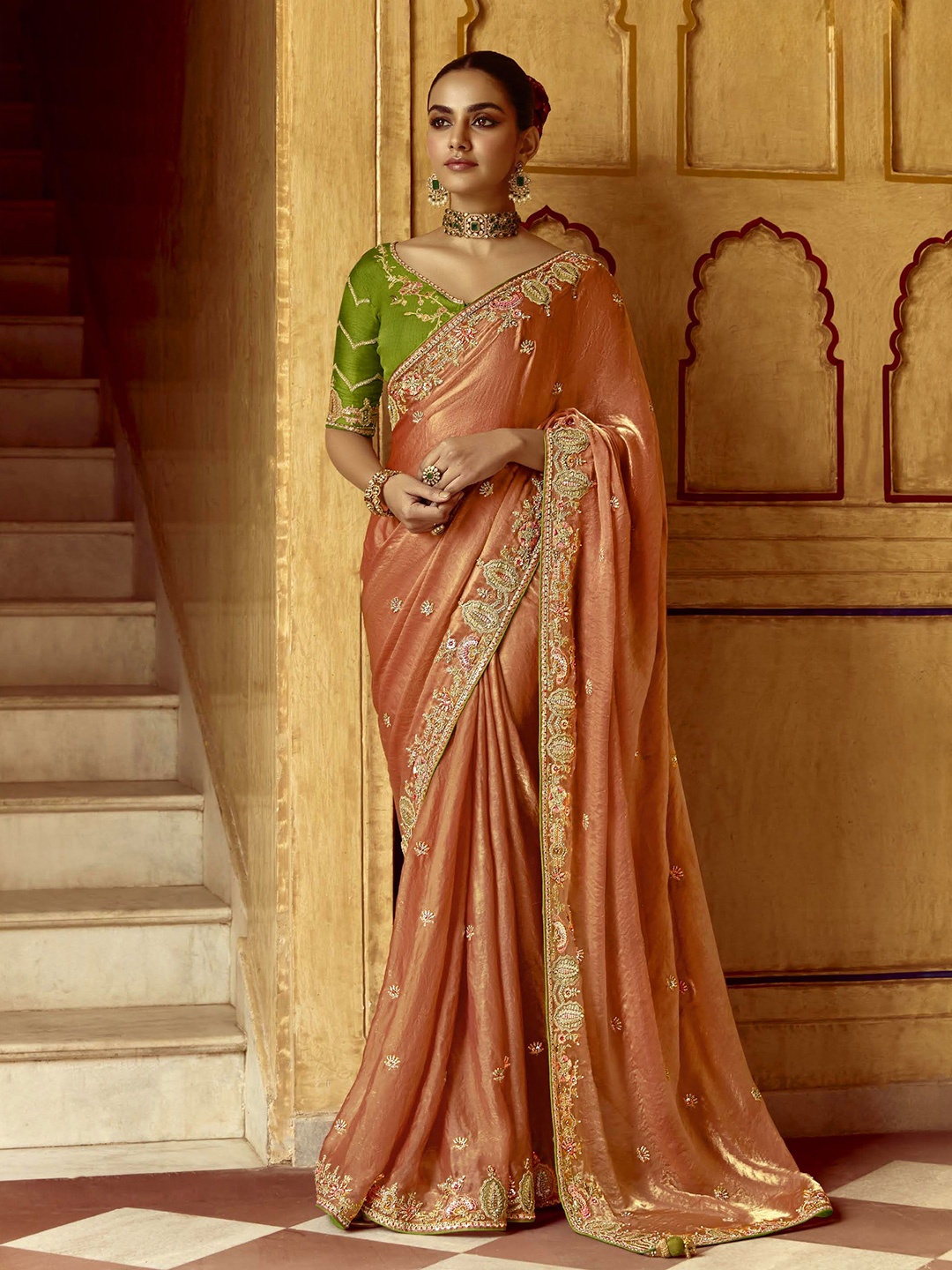 

House of D&S Women Sarees, Peach