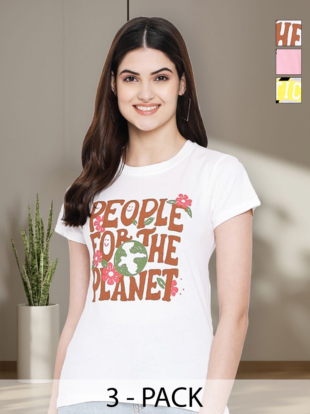 

Tromko Women Typography 3 Printed Applique T-shirt, Multi