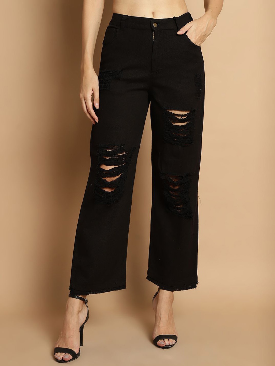 

JAKANARY Women Relaxed High-Rise Easy Wash Trousers, Black