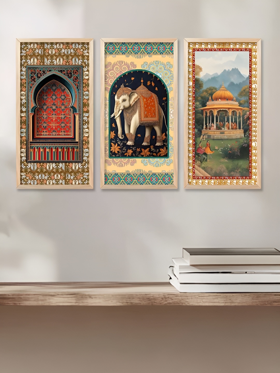 

WALLLANE Brown & Green 3 Piece Wood Abstract Wall Paintings