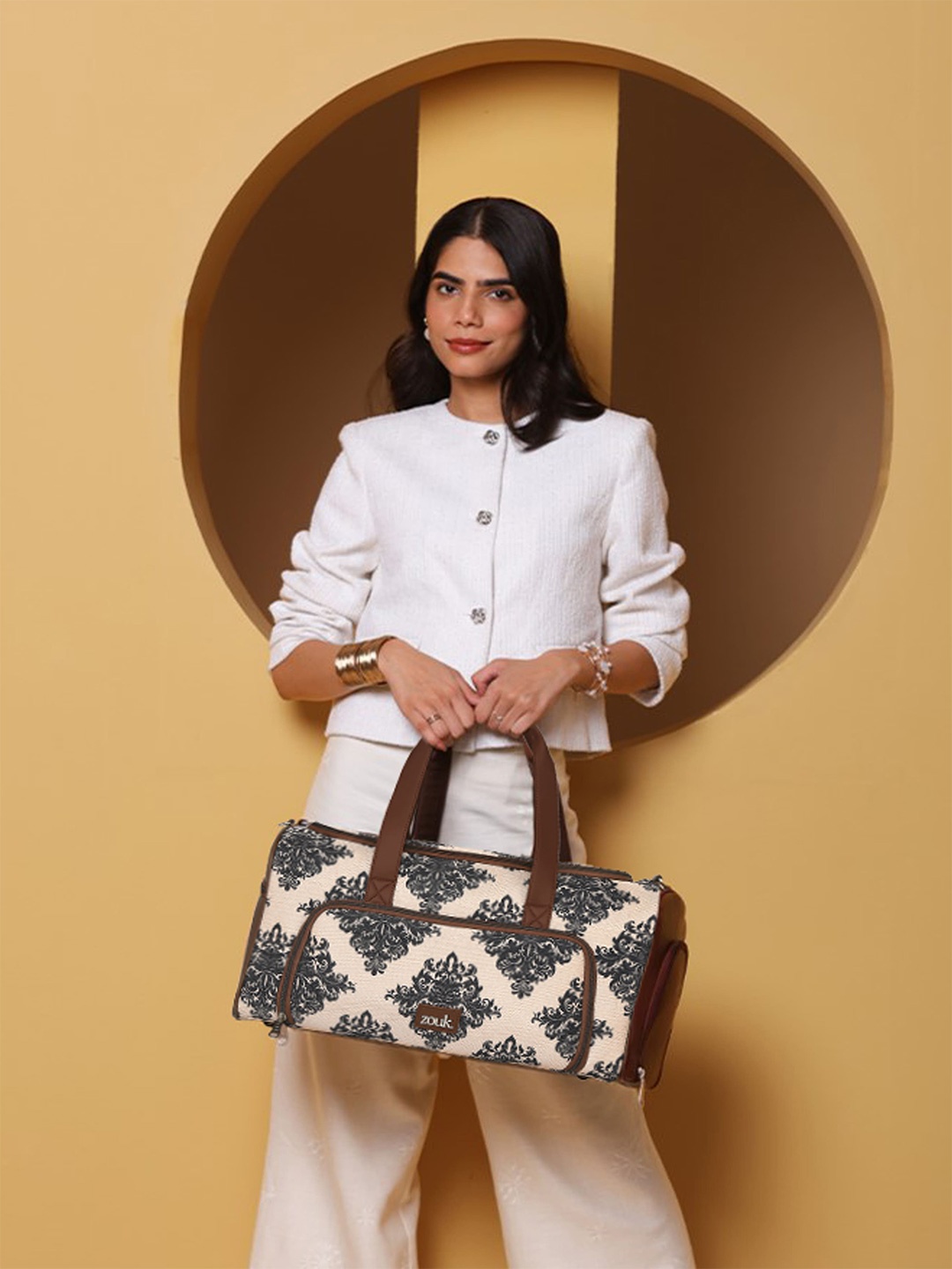 

ZOUK Printed Large Casual Duffel Bag, Cream