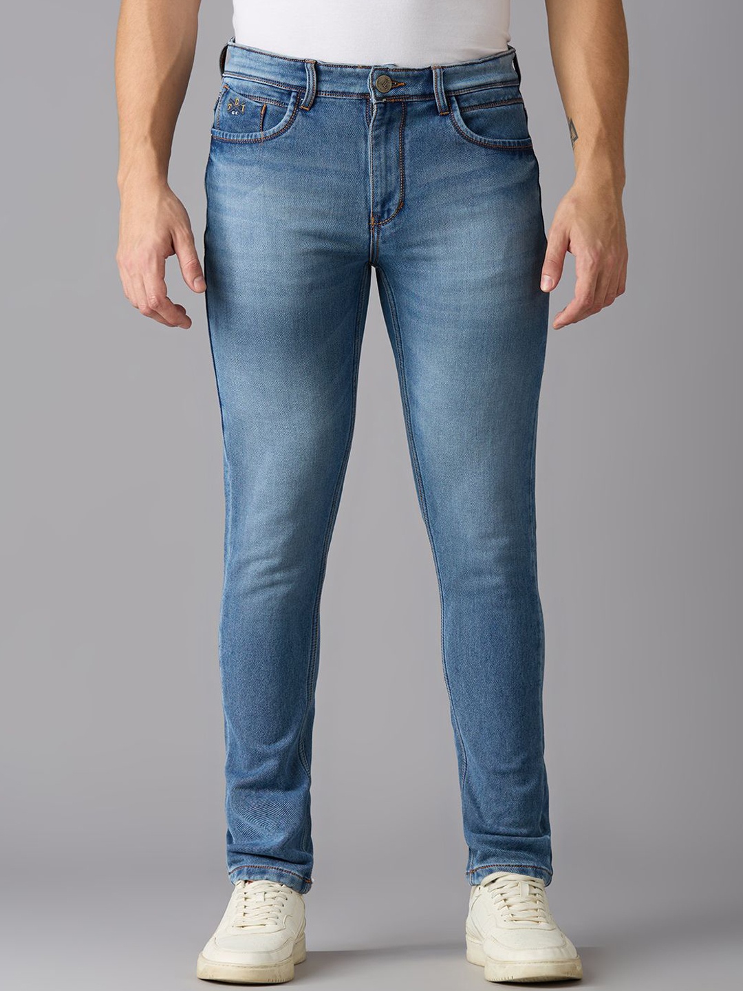 

TCI Men Slim Fit Mid-Rise Heavy Fade Stretchable Jeans, Blue