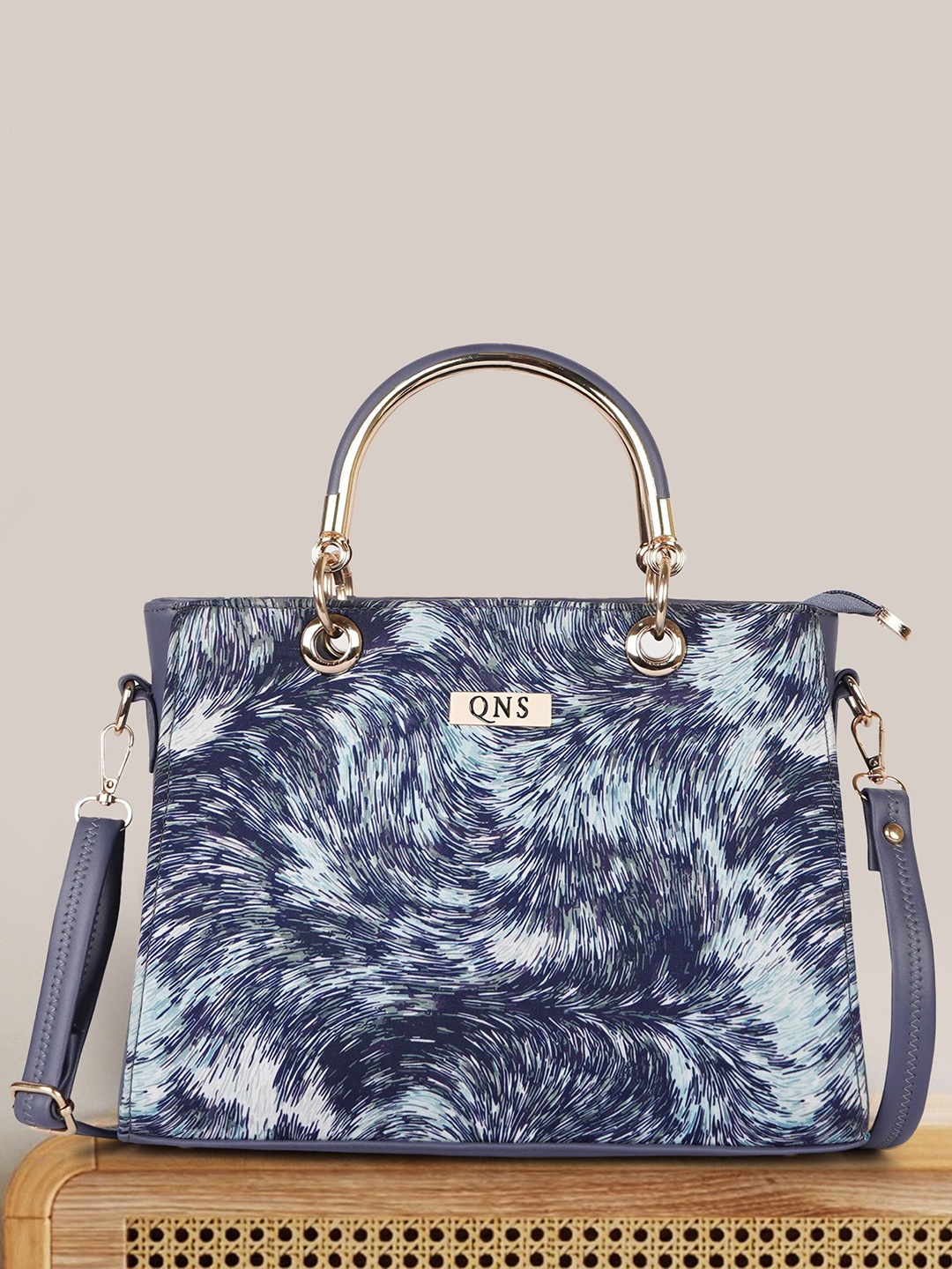 

QNS Checked Printed Tote Bag, Blue