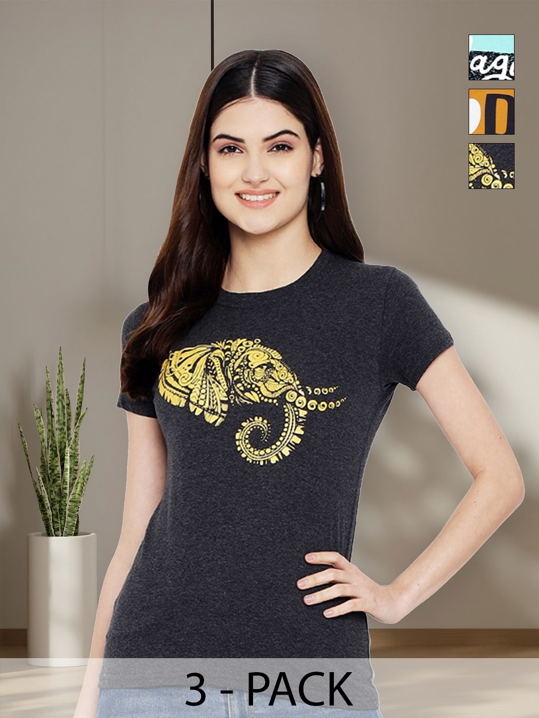 

Tromko Women Typography 3 Printed Applique T-shirt, Multi