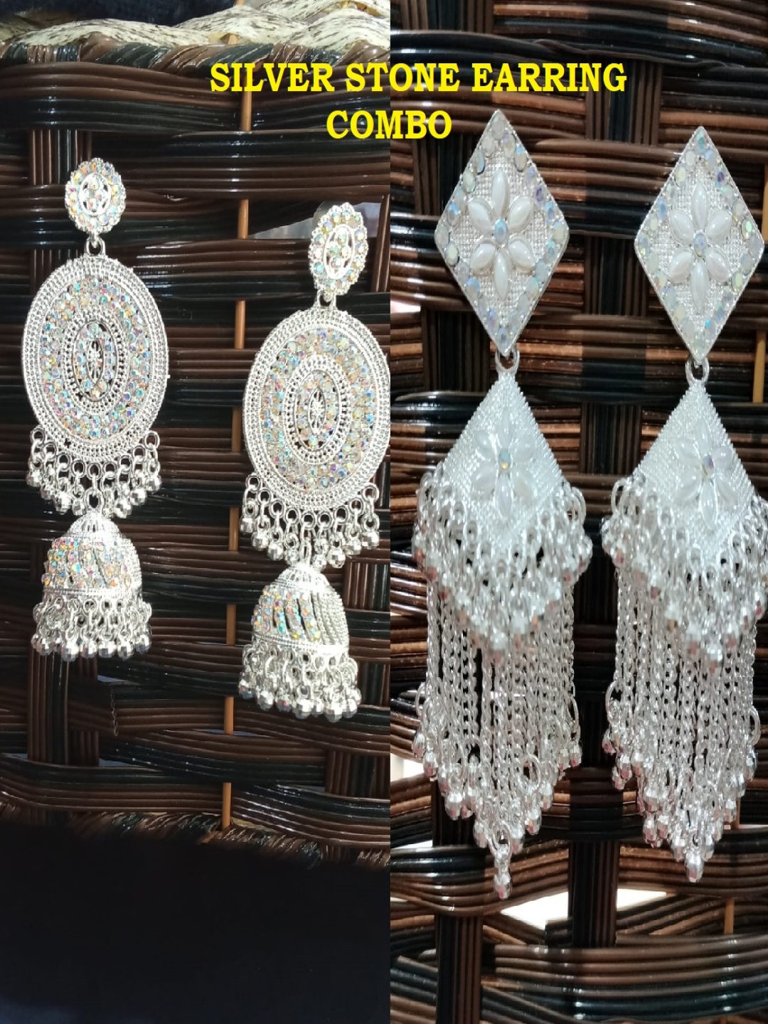 

JMBW INTERNATIONAL Silver-Plated Artificial Beads Beaded Contemporary Drop Earrings