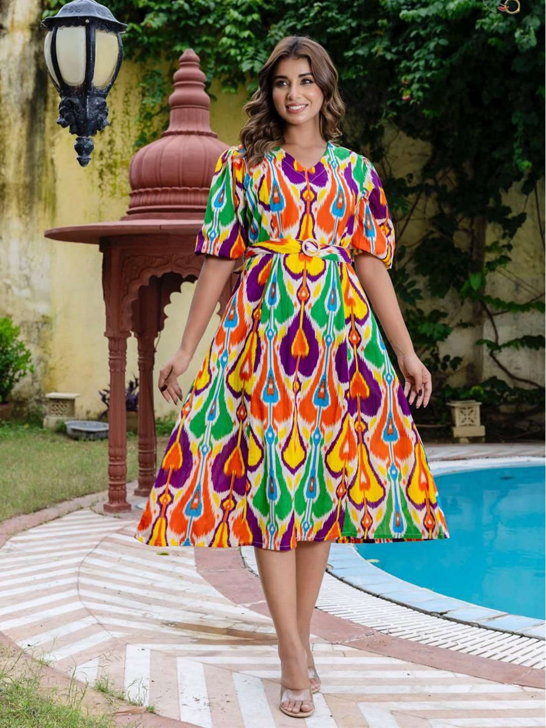 

krambica Print Fit & Flare Midi Dress, Multi
