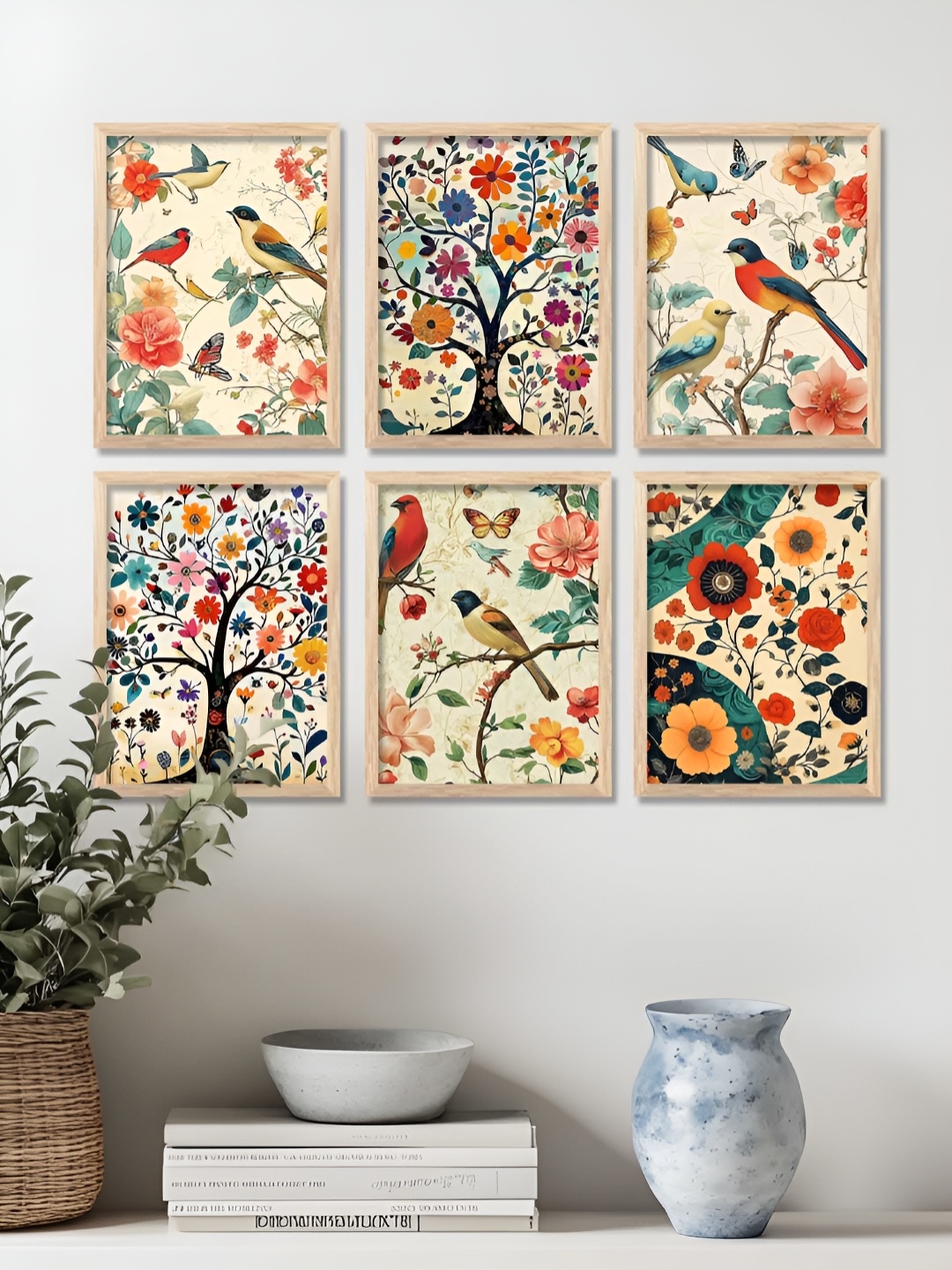 

WALLLANE Brown & Red 6 and more Piece Wood Floral and Botanical Wall Paintings