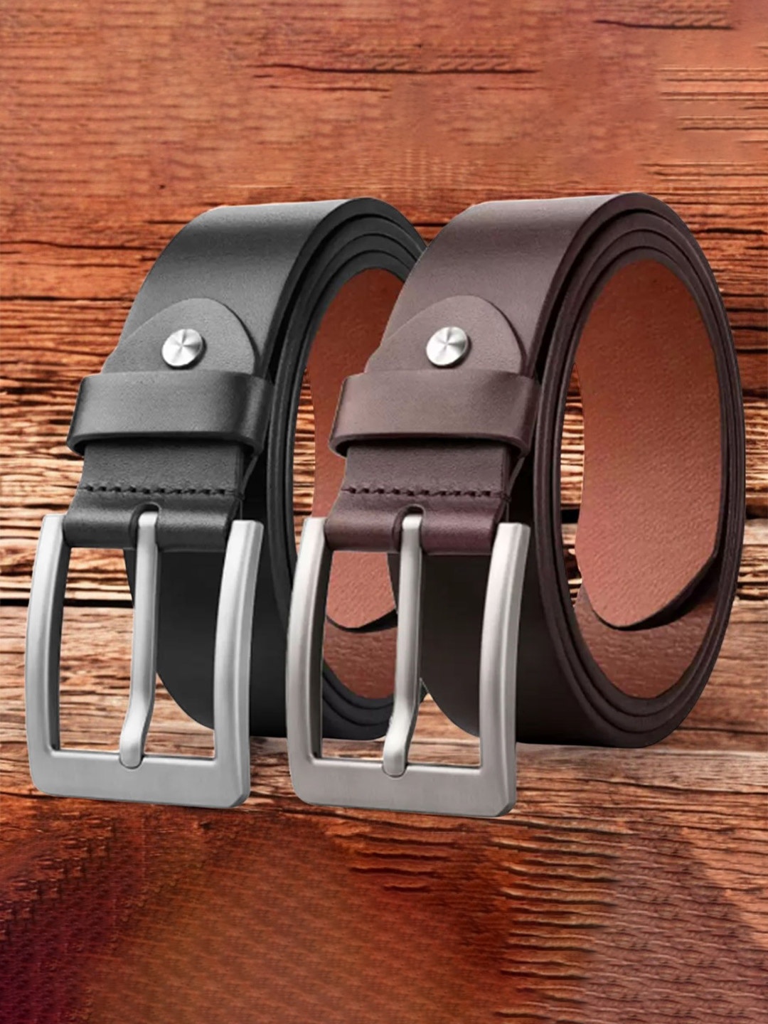 

The Roadster Lifestyle Co. Men Set Of 2 Leather Formal Belts, Black