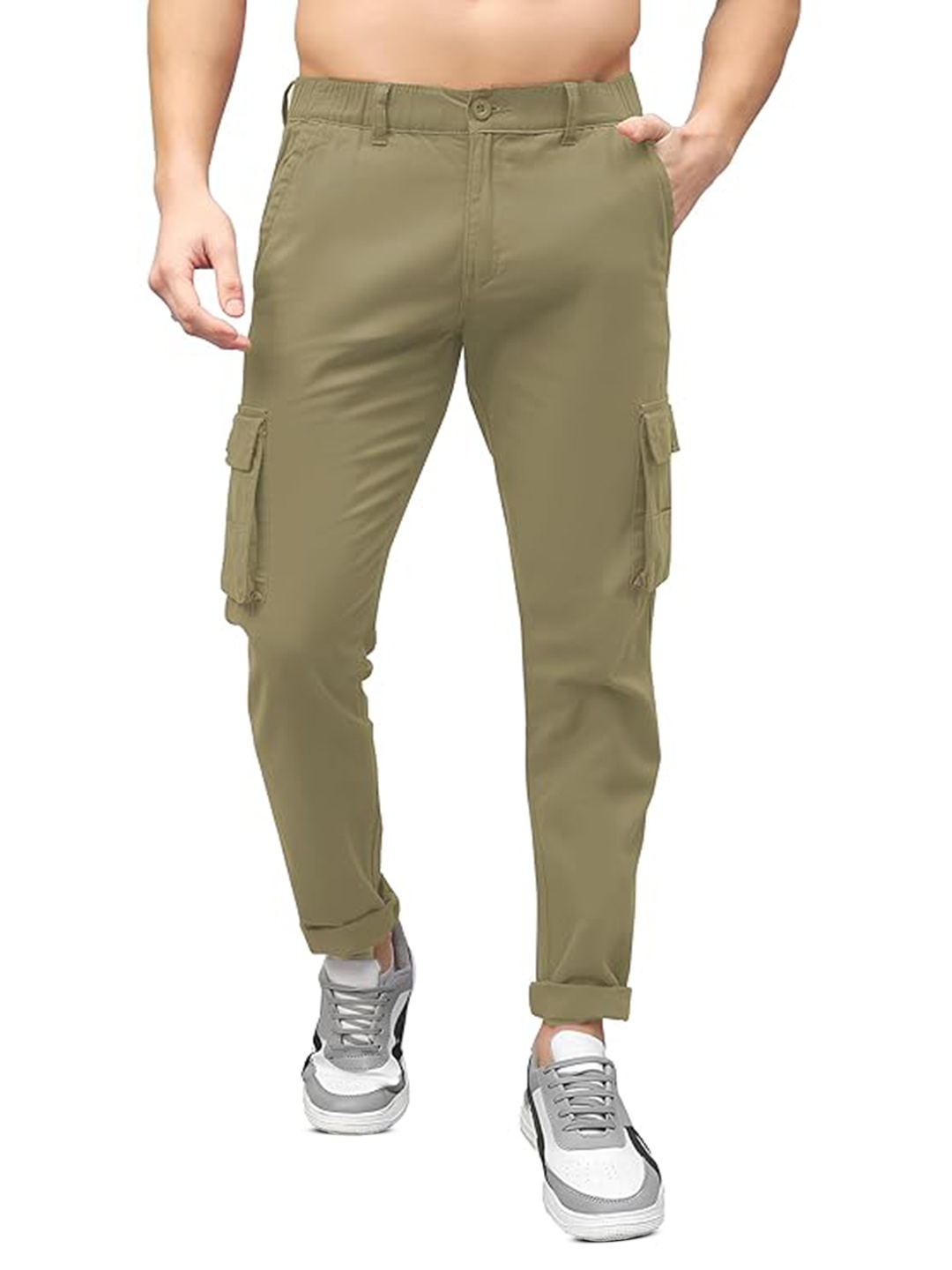 

BAESD Men Classic Slim Fit High-Rise Cargos Trousers, Green