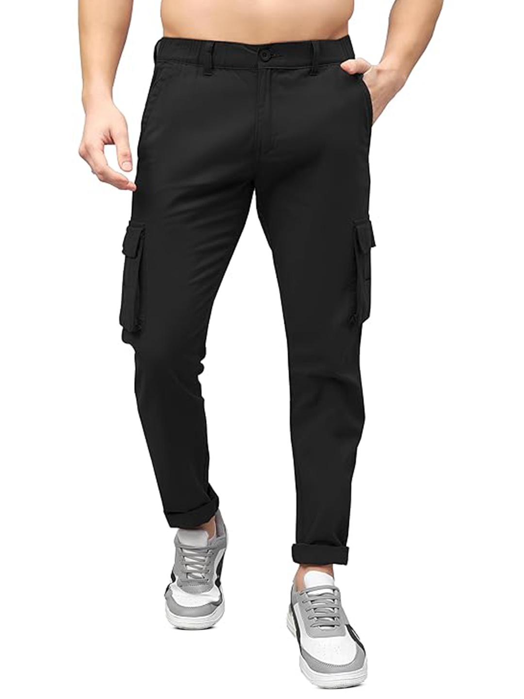 

BAESD Men Classic Slim Fit High-Rise Cargos Trousers, Black