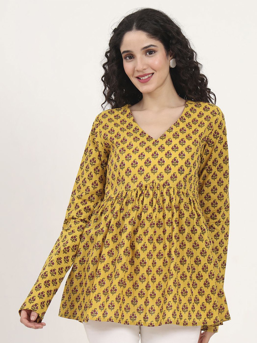 

KALINI Floral Print Cotton Top, Yellow