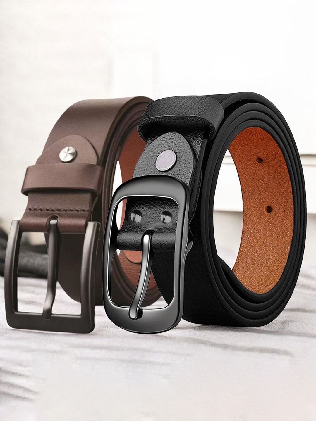 

The Roadster Lifestyle Co Set Of 2 Leather Formal Belts, Black