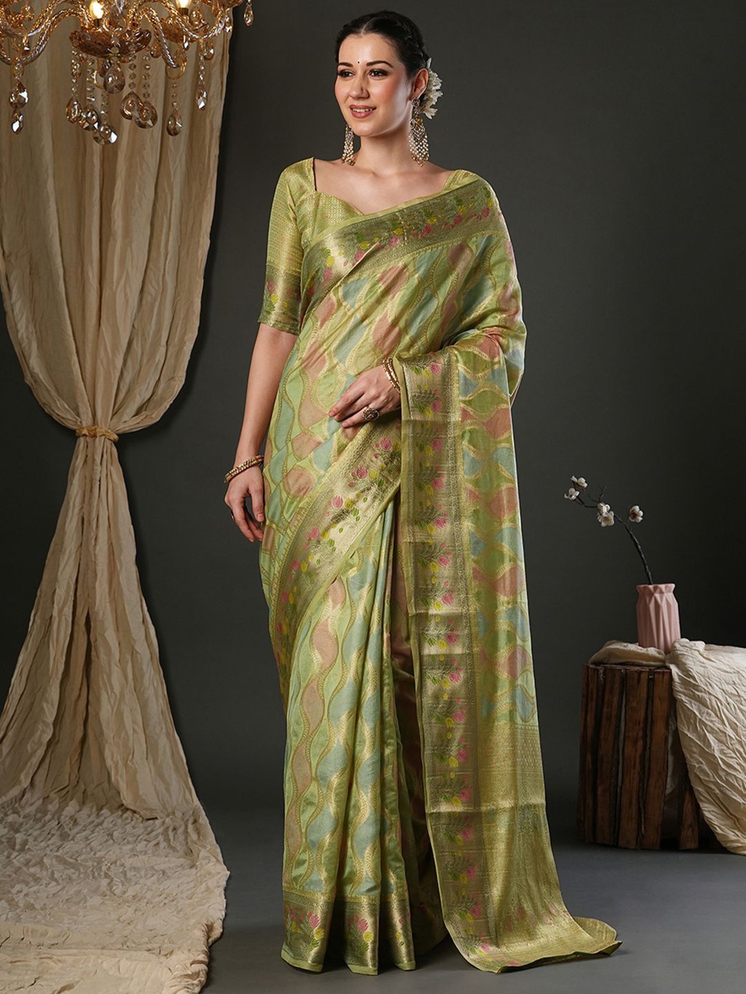 

Saree mall Woven Design Zari Banarasi Sarees, Green
