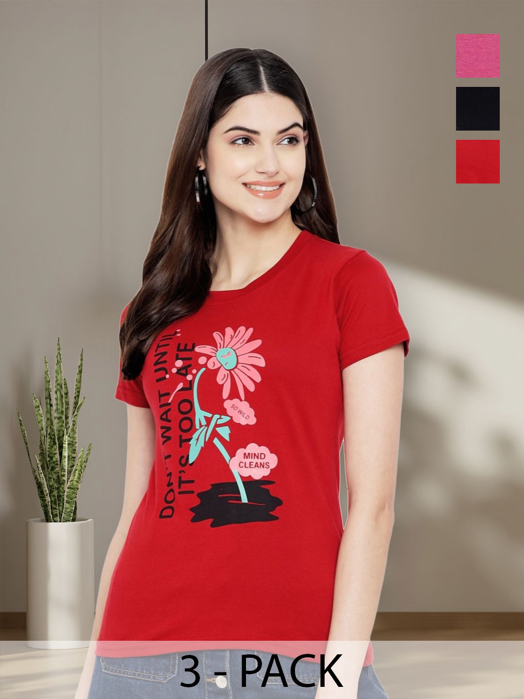 

Tromko Women Typography 3 Printed Applique T-shirt, Multi
