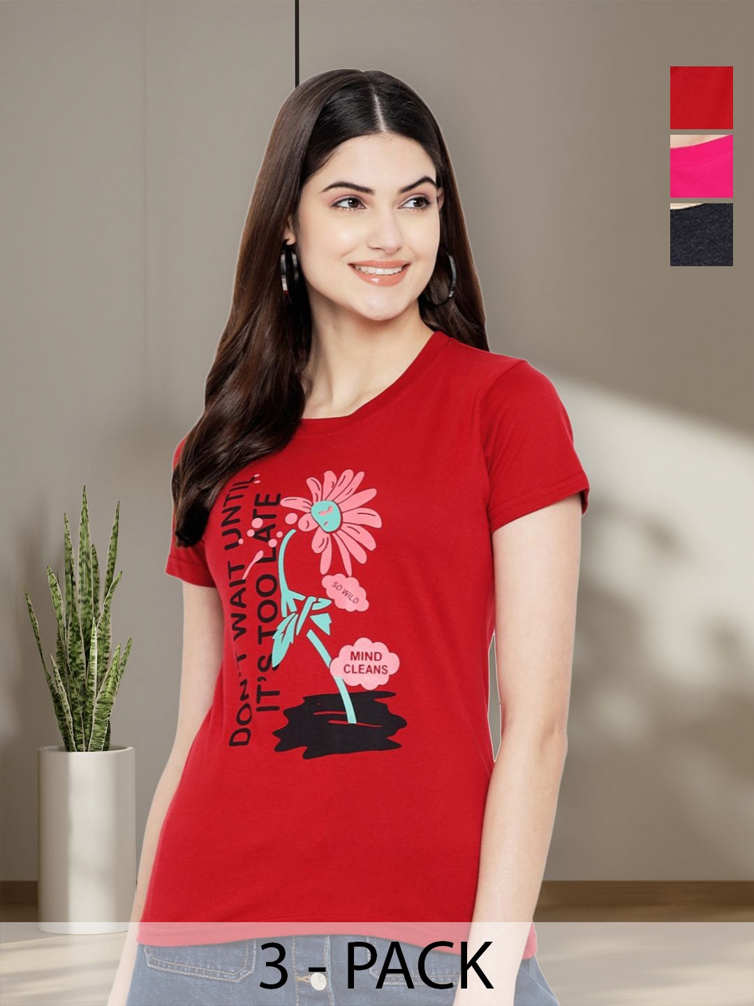 

Tromko Women Typography 3 Printed Applique T-shirt, Multi