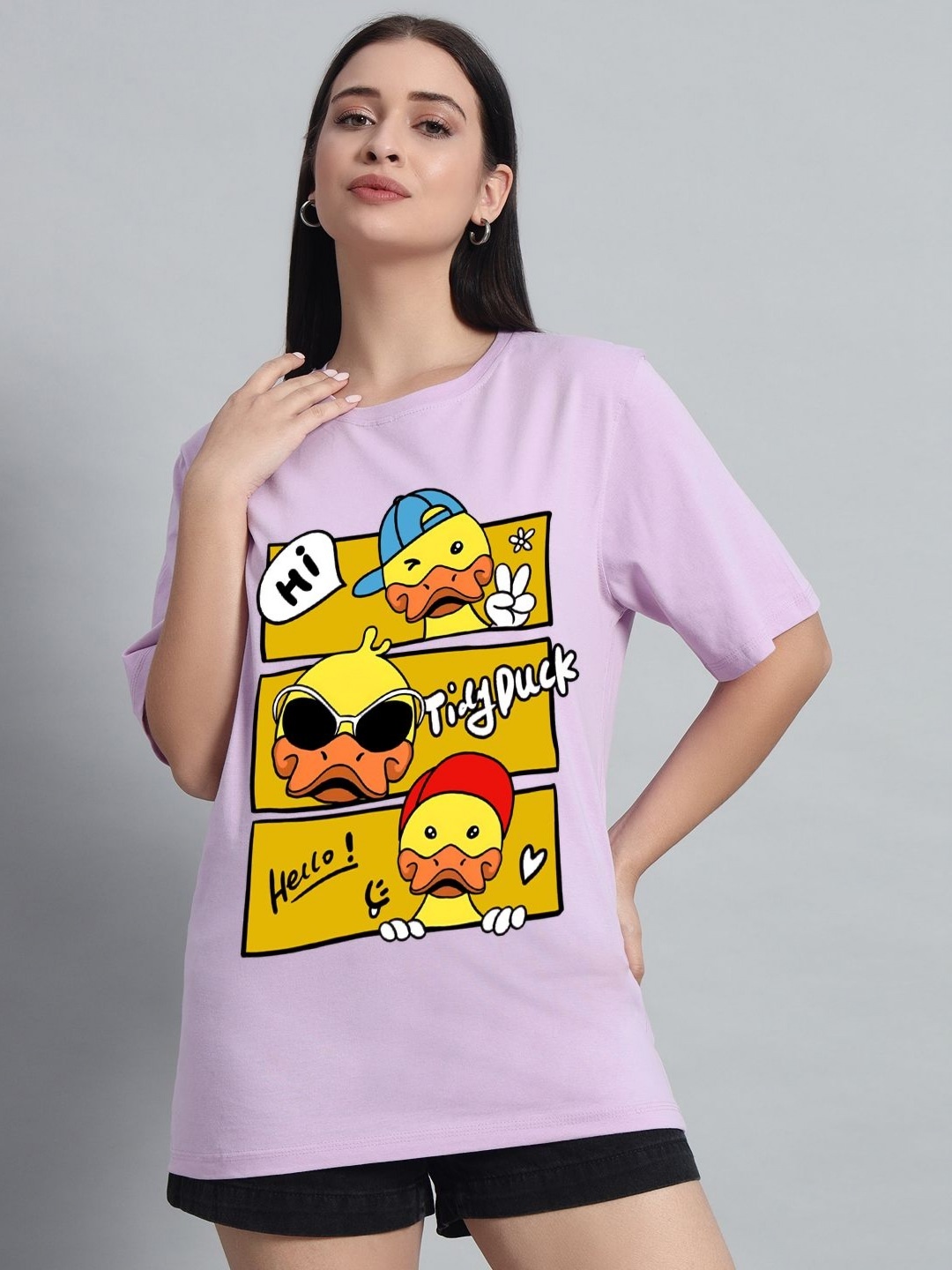

N1F FASHION Women Drop-Shoulder Sleeves T-shirt, Peach
