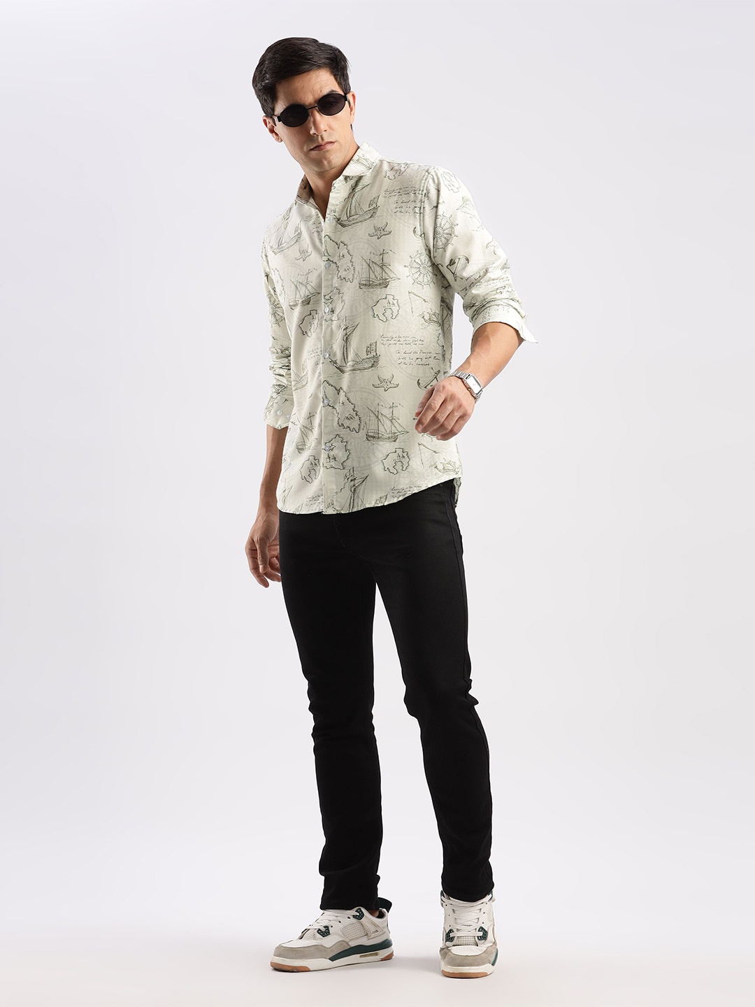

RICH & ROMAN Men Classic Opaque Printed Semiformal Shirt, Olive