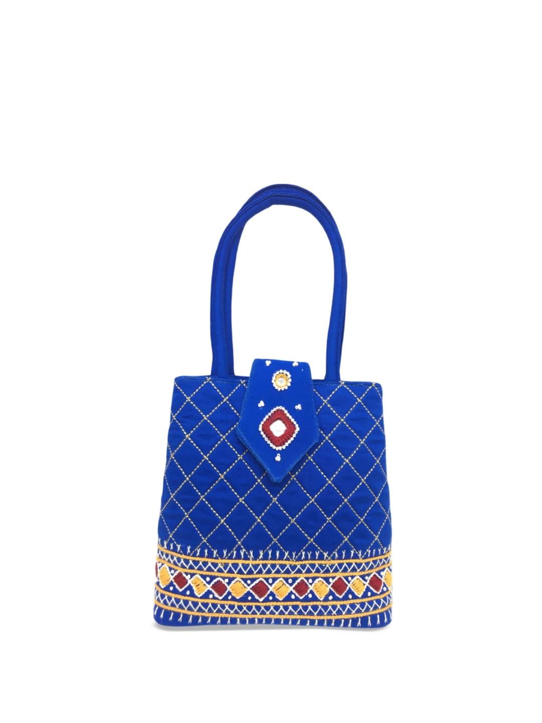 

SriShopify Handicrafts Embellished Structured Handheld Bag, Blue
