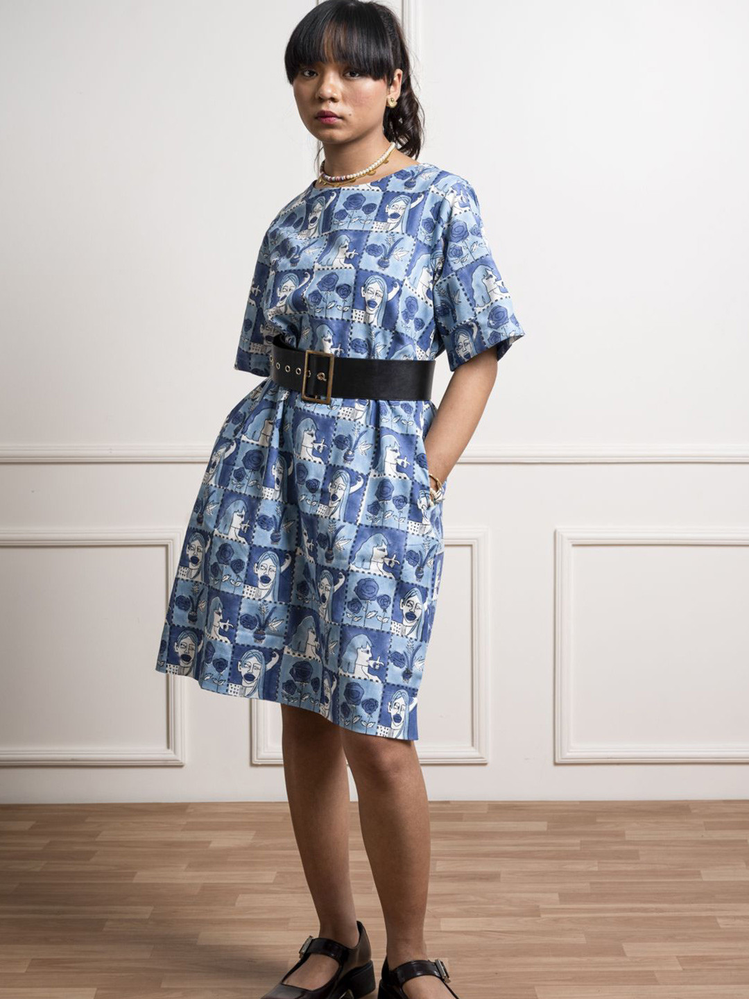 

WildMoss Print A-Line Dress, Blue