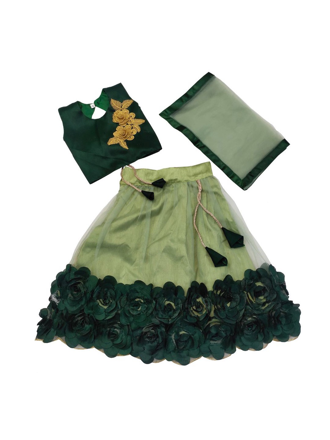 

satyamfab Girls Embroidered Patchwork Ready to Wear Lehenga & Blouse With Dupatta, Green