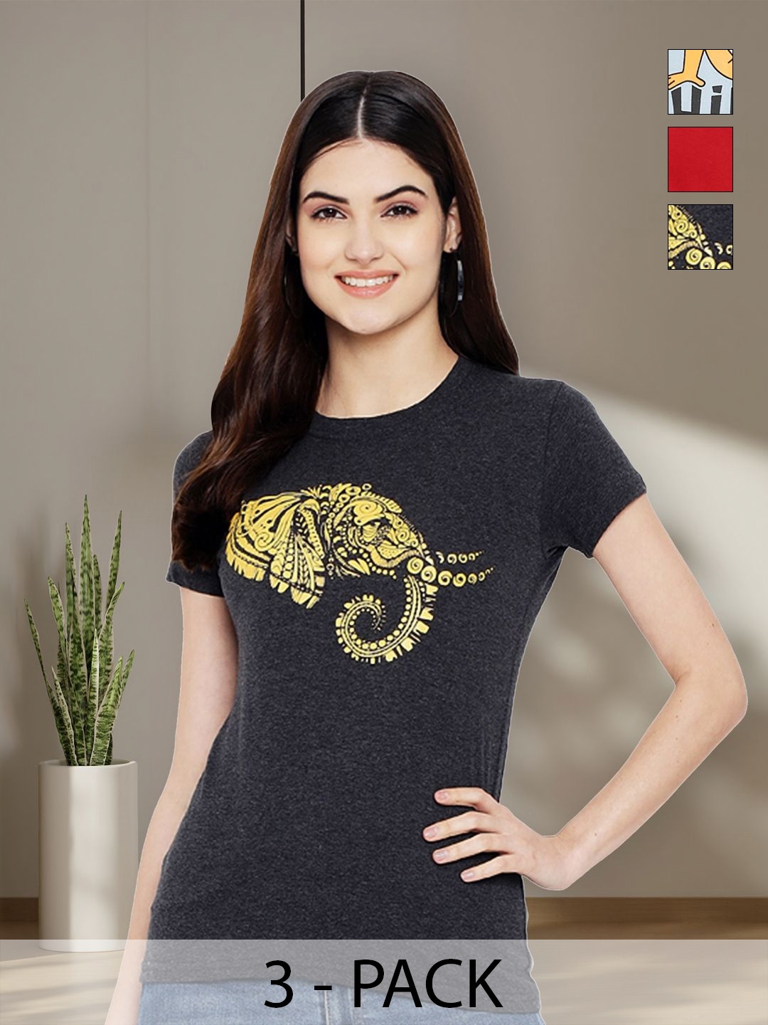 

Tromko Women Typography 3 Printed Applique T-shirt, Multi