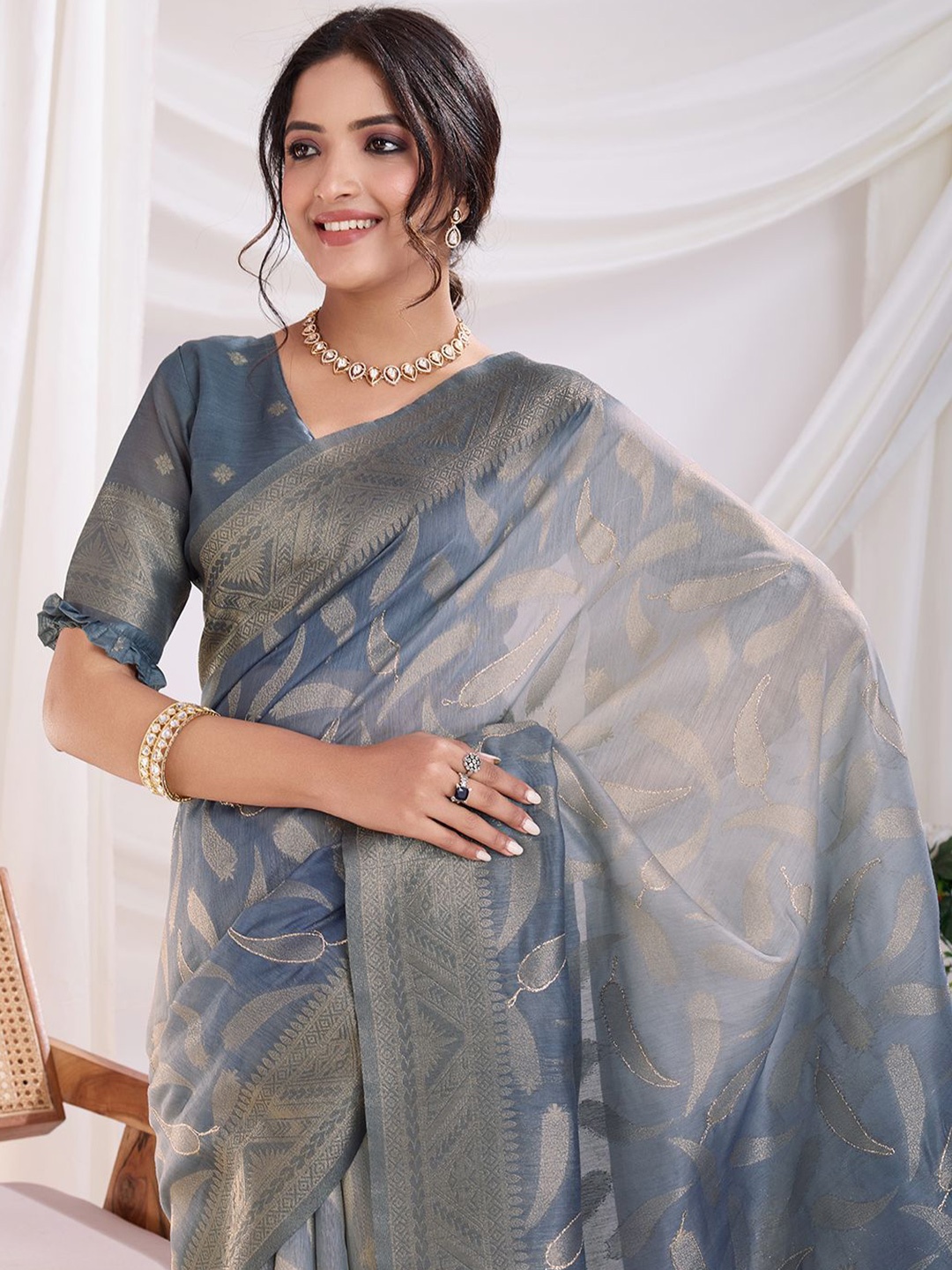 

Mitera Woven Design Zari Banarasi Saree, Grey