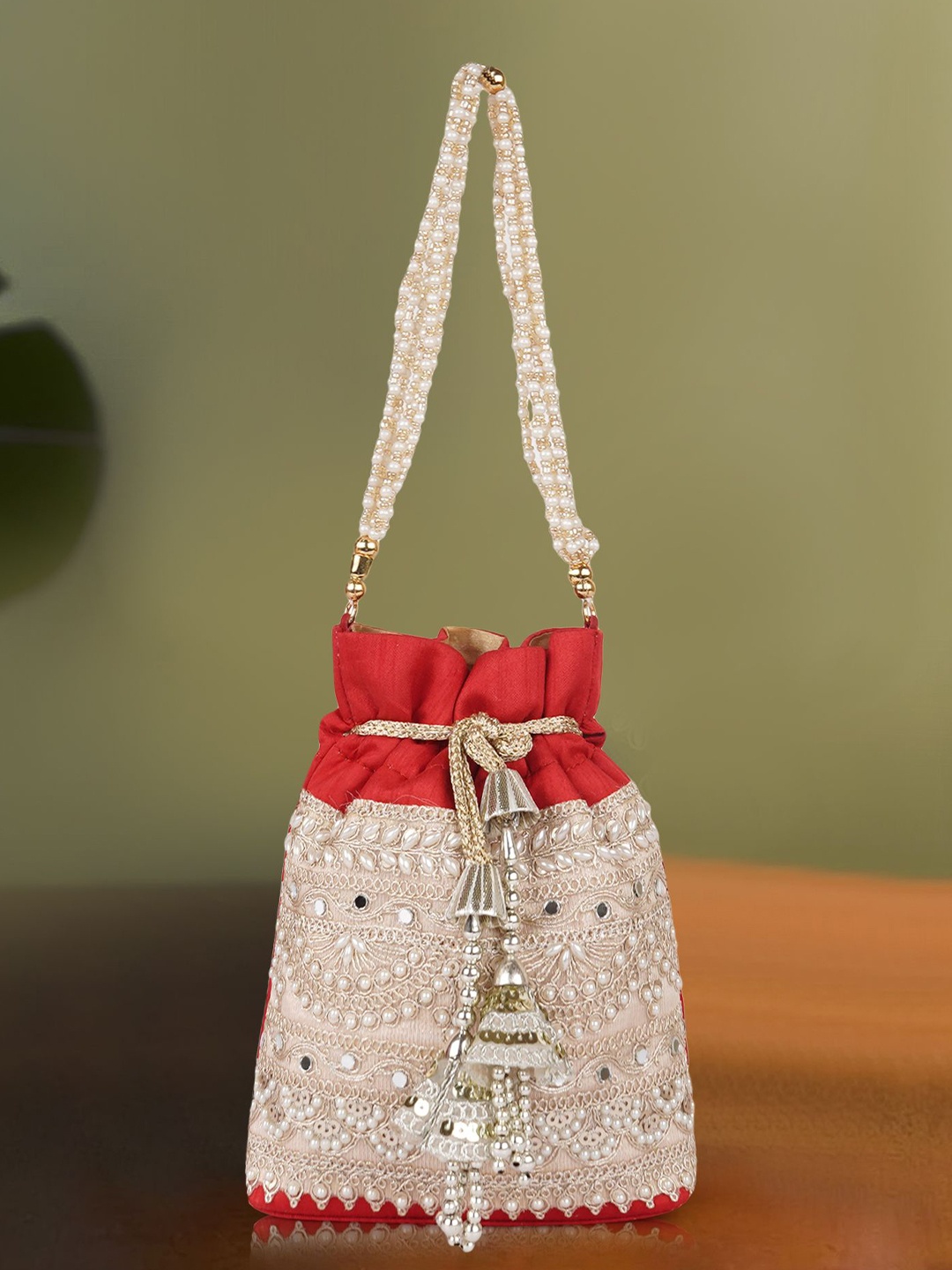 

PLANX Embroidered Potli Clutch, Red