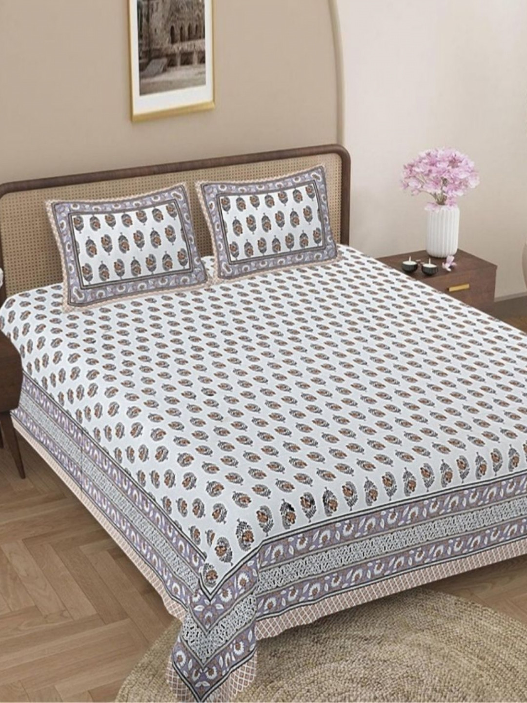 

Jaipur Weaves White & Orange Ethnic Motifs 180TC Cotton King Bedsheet Set 2.74 m x 2.74 m