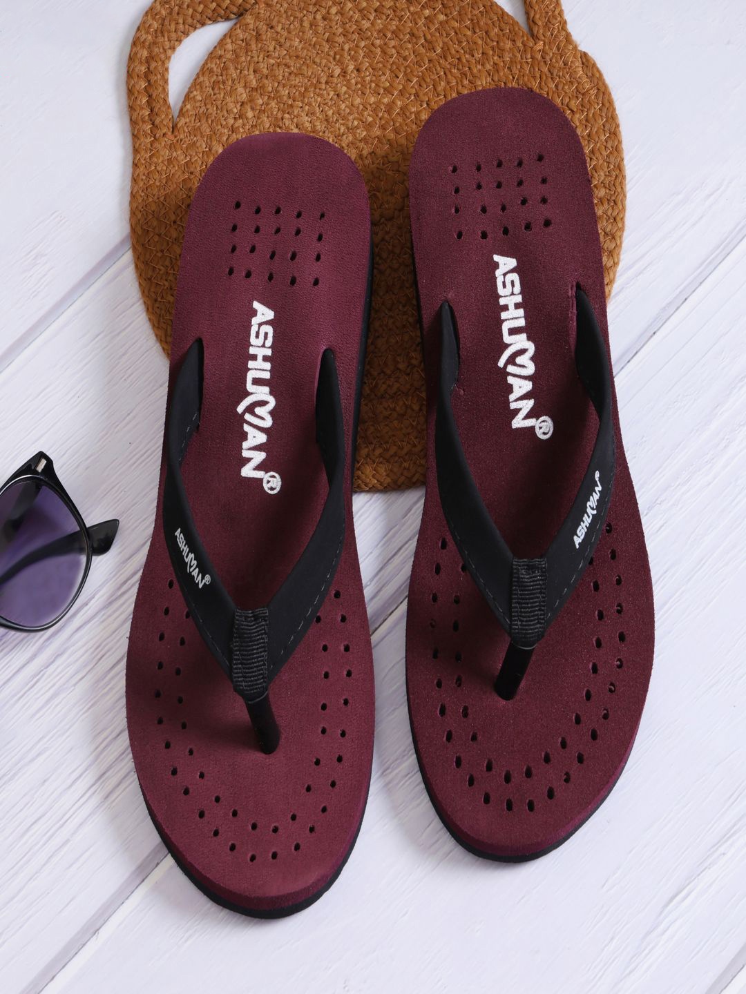 

ASHUMAN Women Thong Flip-Flops, Maroon