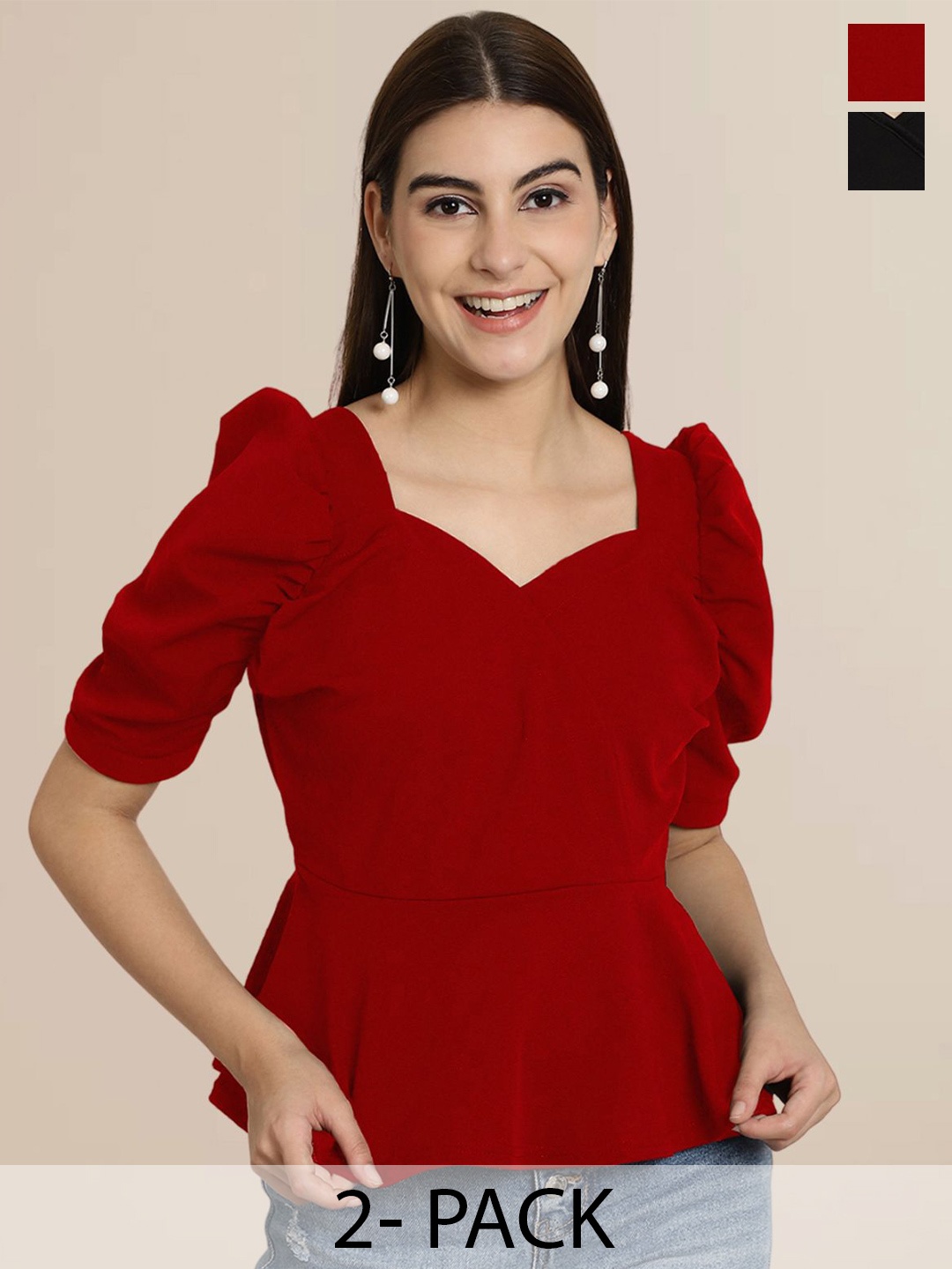 

Tromko Sweetheart Neck Puff Sleeve Top, Multi