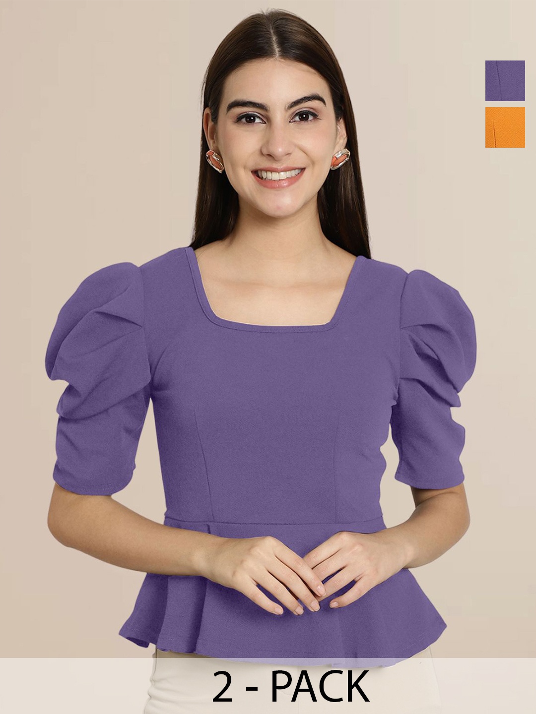 

Tromko Women Pack Of 2 Puff Sleeve Peplum Top, Purple