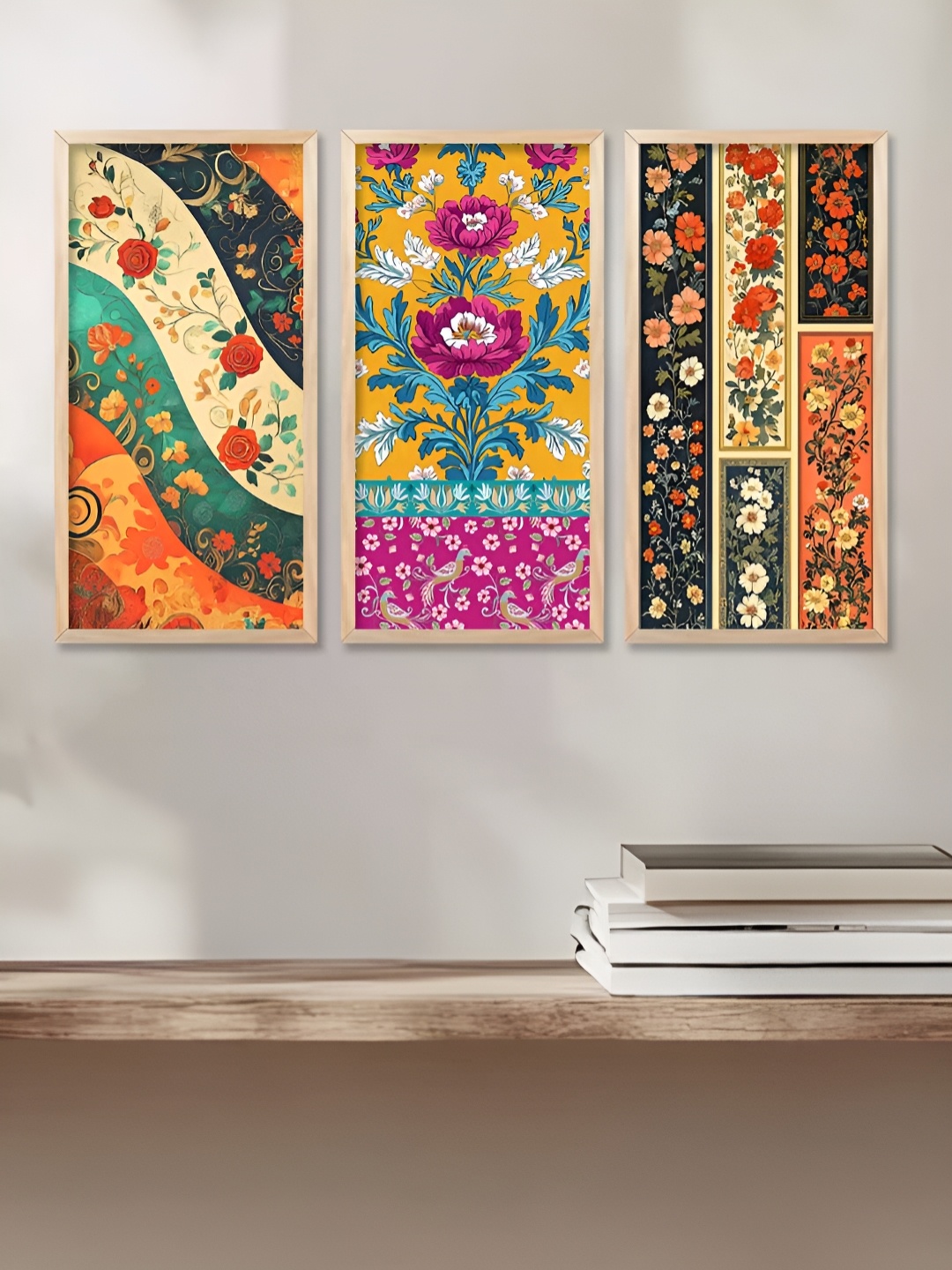 

WALLLANE Brown & Pink 3 Piece Wood Abstract Wall Paintings