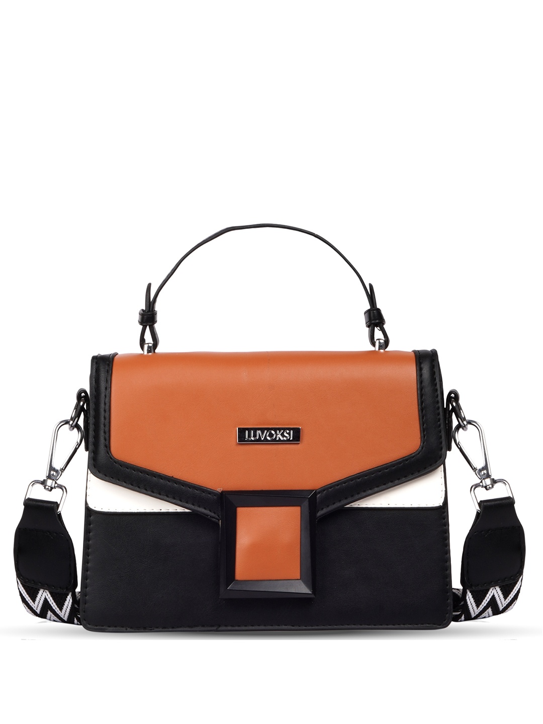 

Luvoksi Colourblocked PU Structured Sling Bag, Brown