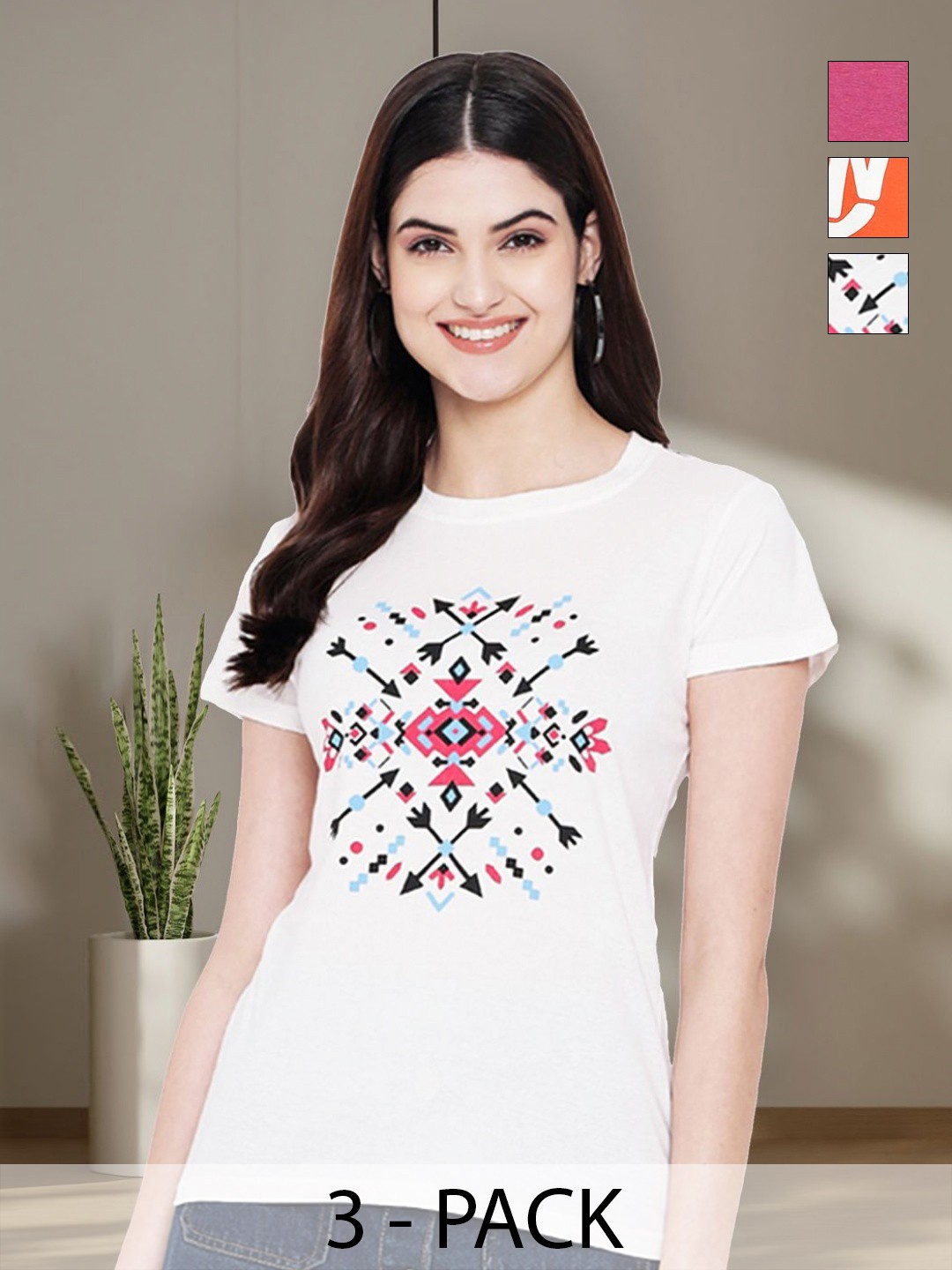 

Tromko Women Typography 3 Printed Applique T-shirt, Multi