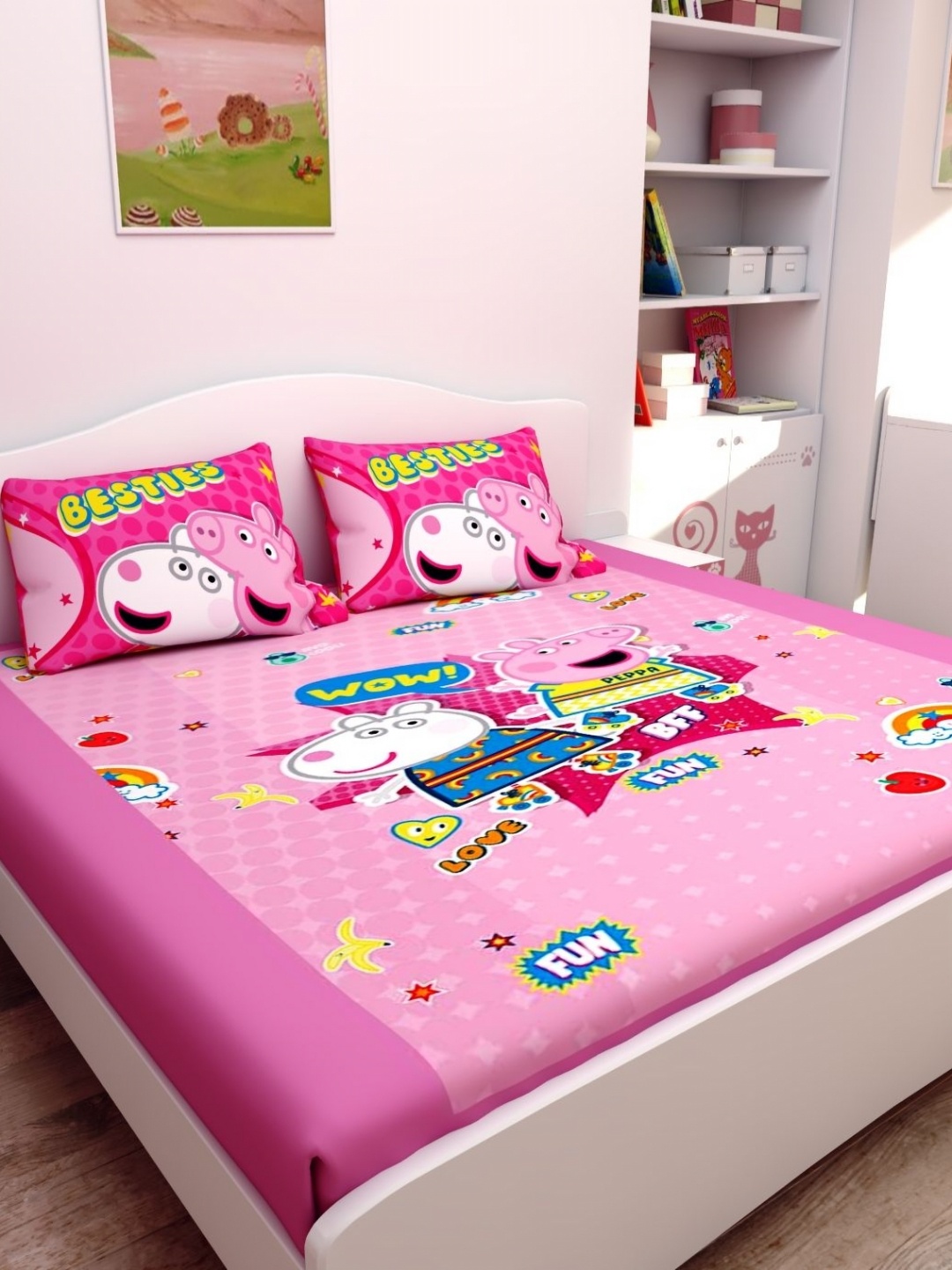 

Athom Living Pink & Blue Printed 180 TC Cotton Queen Bedsheet Set 2.70 m x 2.70 m