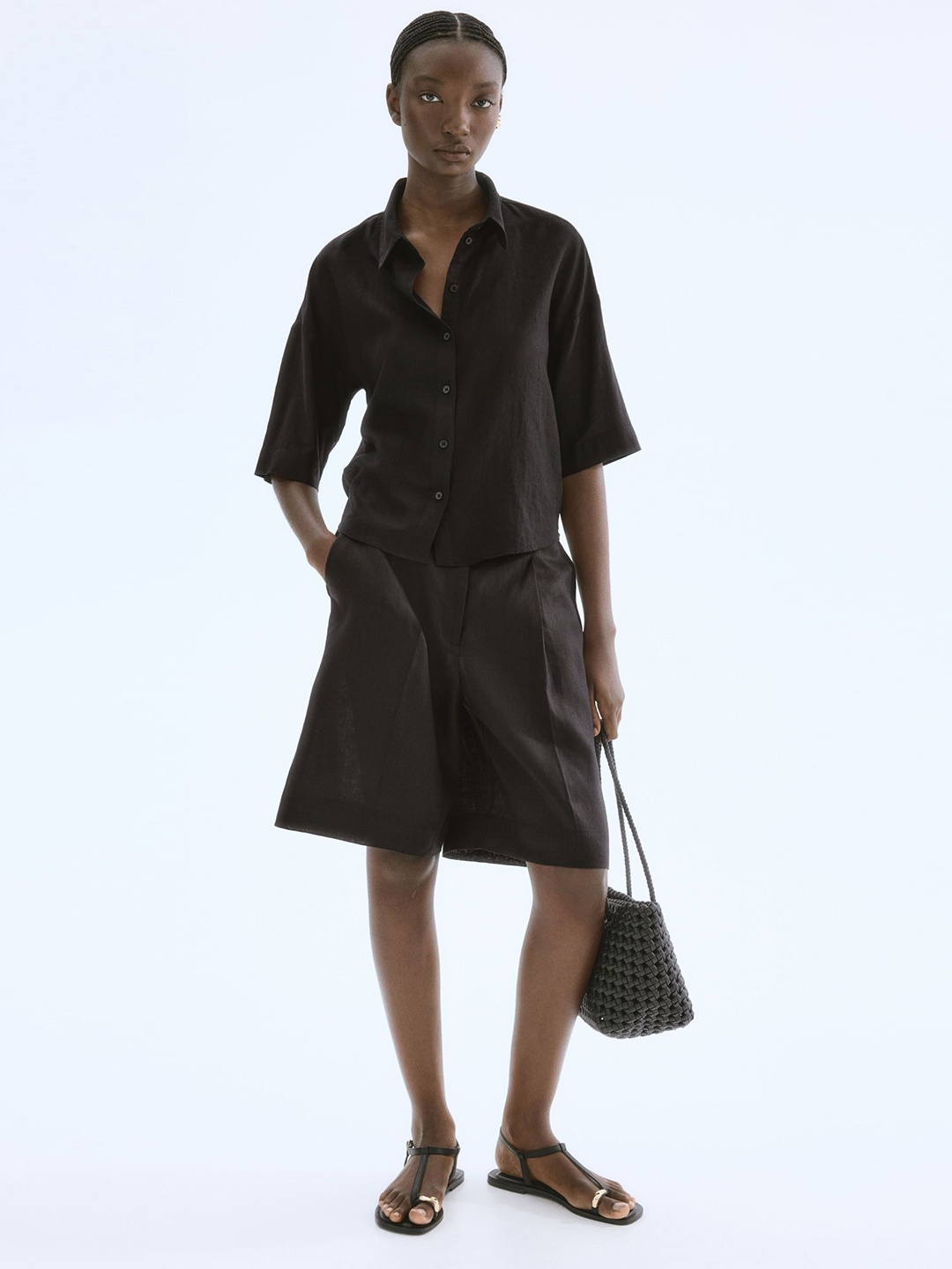 

H&M Linen-Blend Shirt, Black