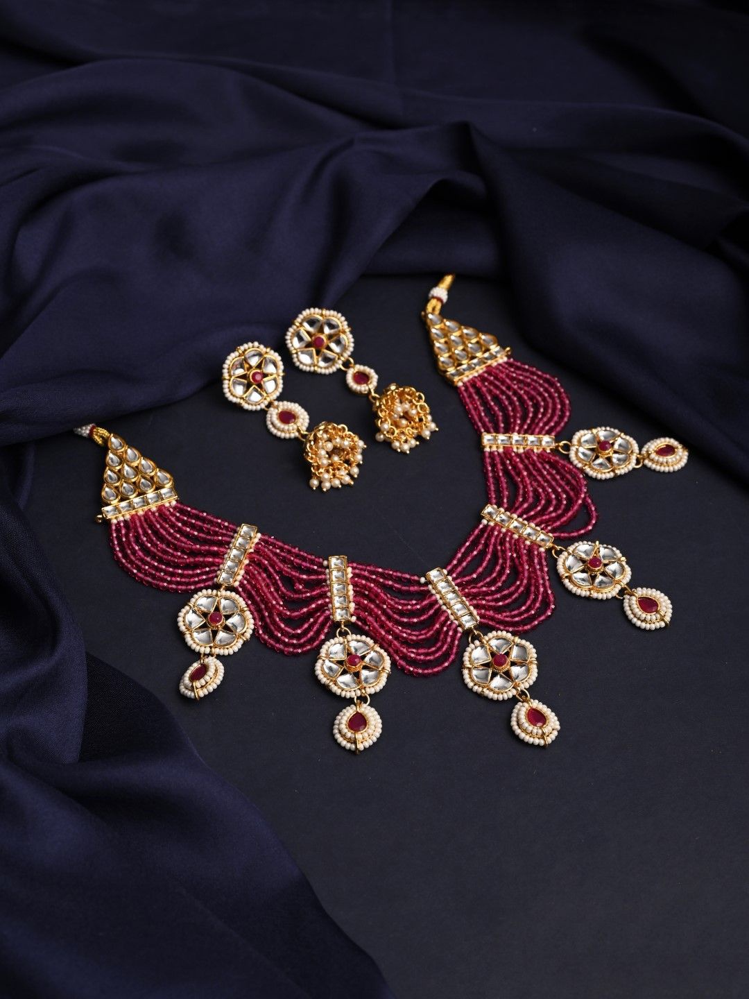 

Anvik Gold-Plated Kundan-Studded & Beaded Jewellery Set, Pink