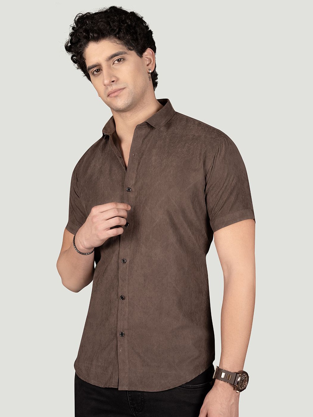 

ALMATY Men Comfort Slim Fit Opaque Casual Shirt, Brown