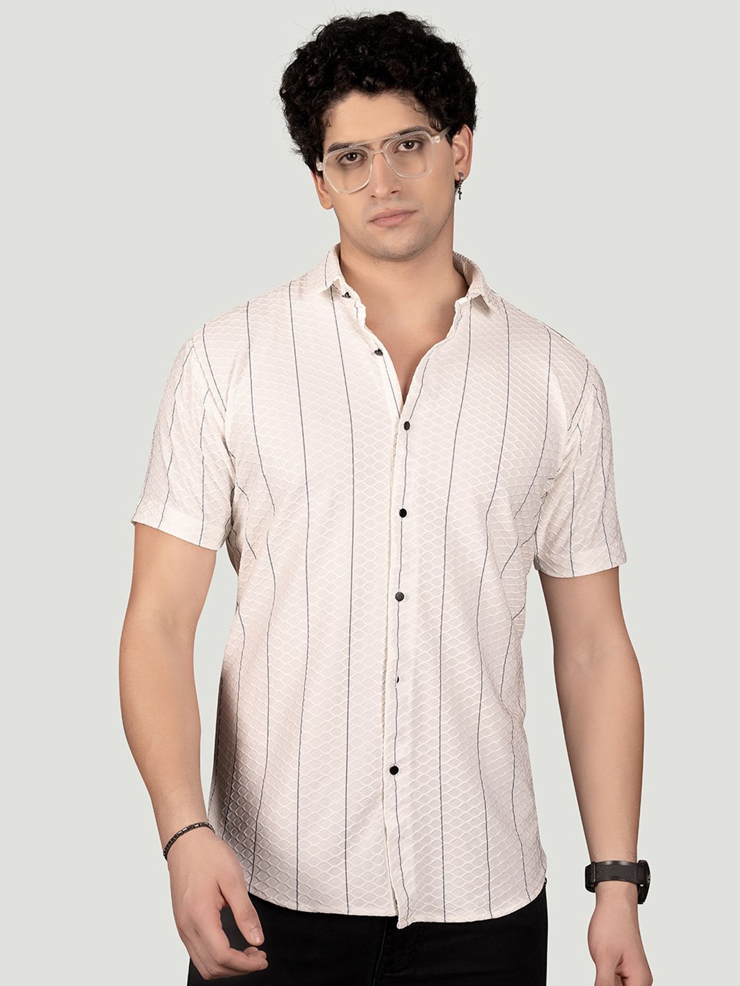 

ALMATY Men Comfort Slim Fit Opaque Printed Casual Shirt, White