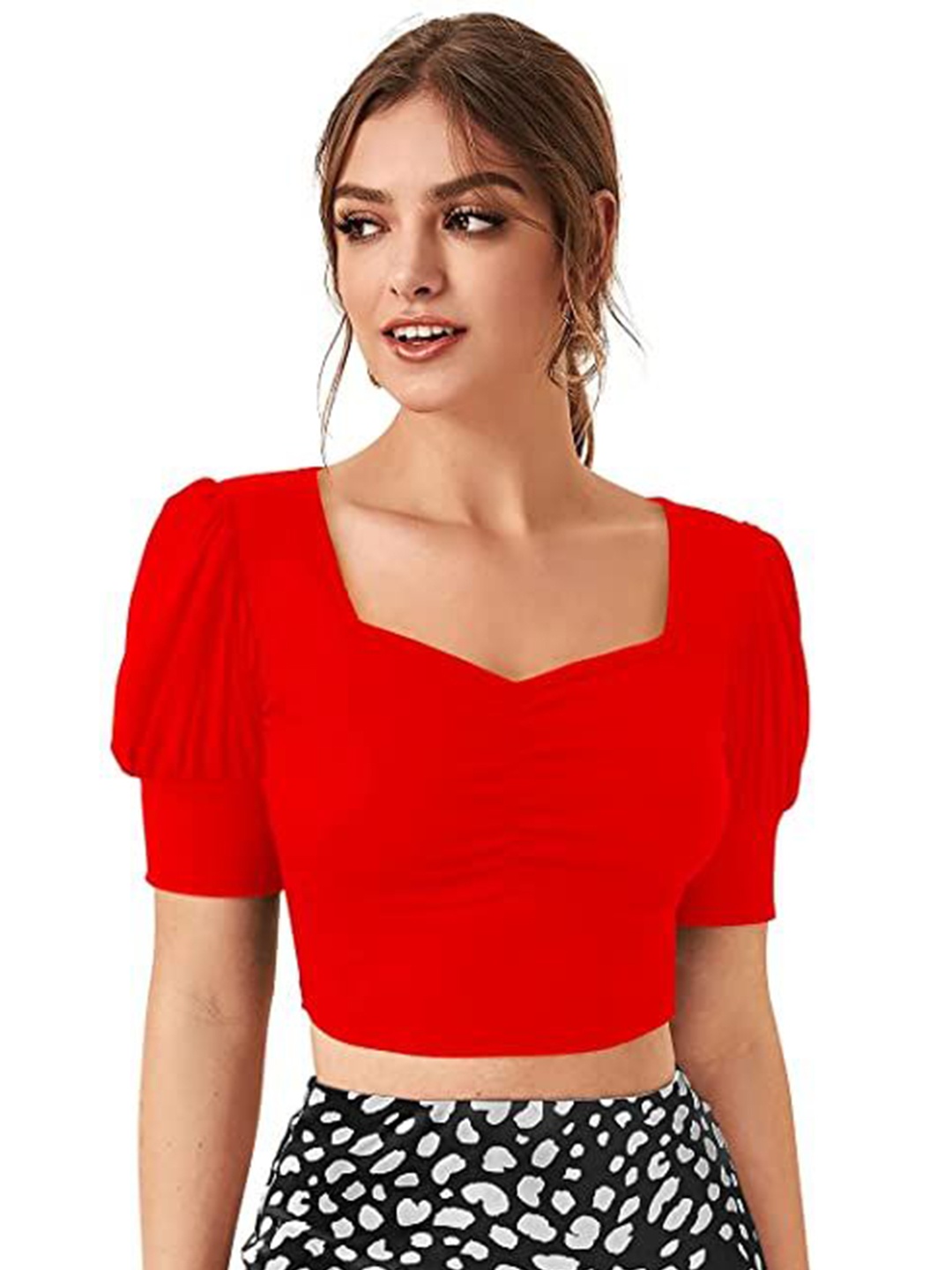 

Projas Sweetheart Neck Crop Top, Red