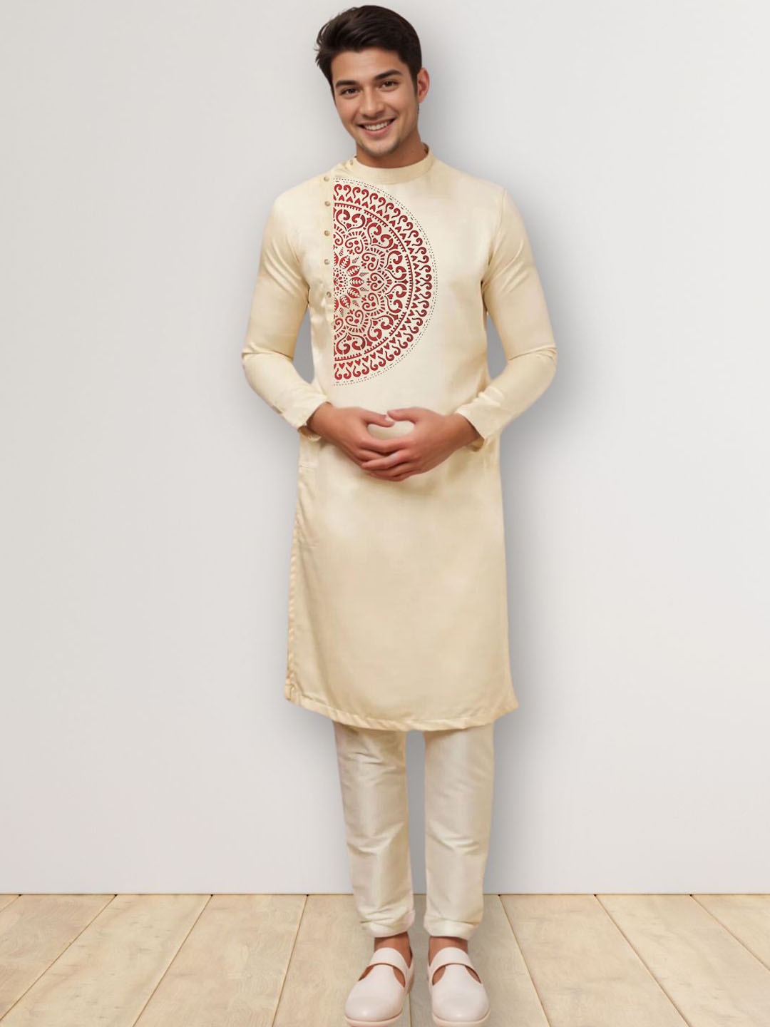 

DEVOILER Men Ethnic Motifs Printed Kurta, Beige