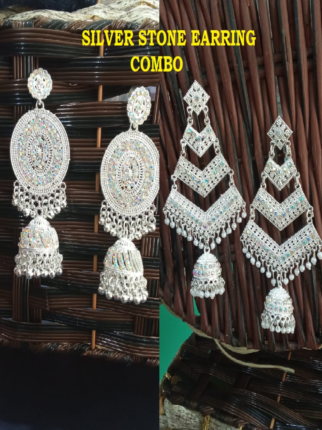 

JMBW INTERNATIONAL Silver-Plated Dome Shaped Chandelier Artificial Beads Jhumkas Earrings
