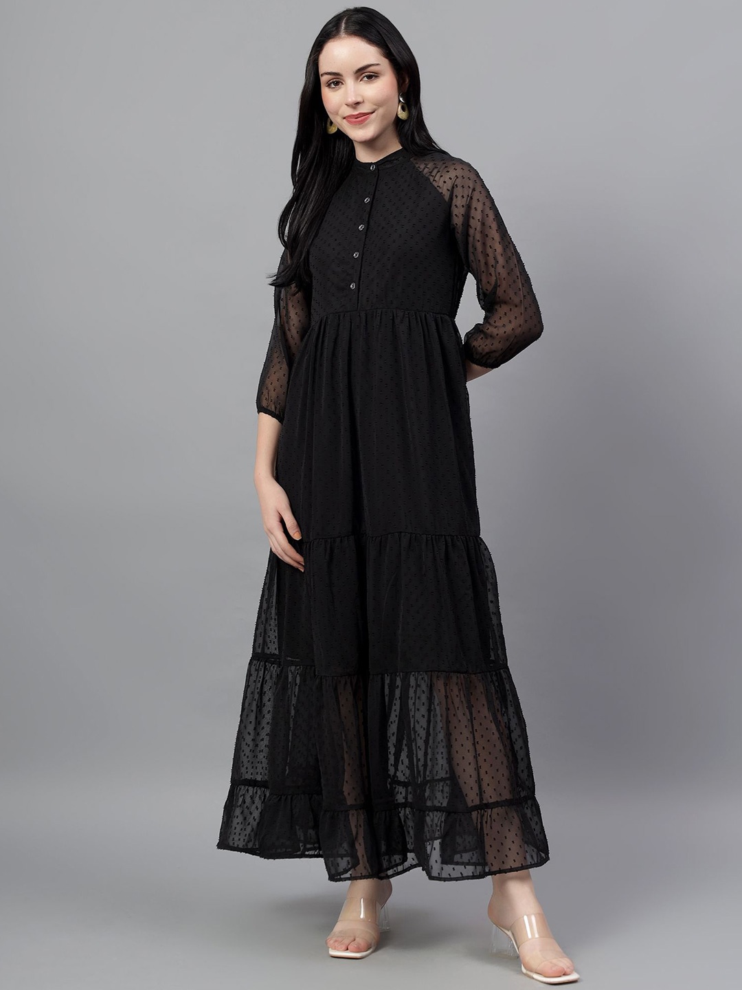 

BAESD Puff Sleeve Fit & Flare Maxi Dress, Black