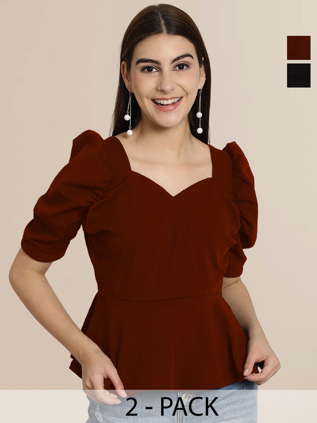 

Tromko Sweetheart Neck Puff Sleeve Top, Multi