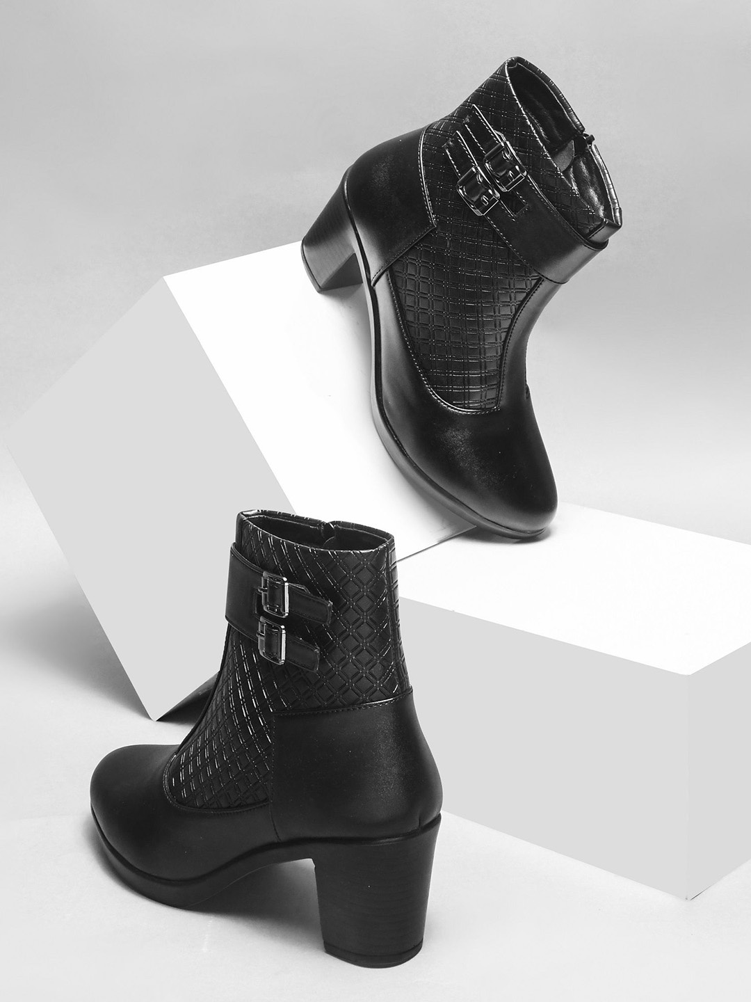 

Killer Women Round Toe Block Heel Boots, Black