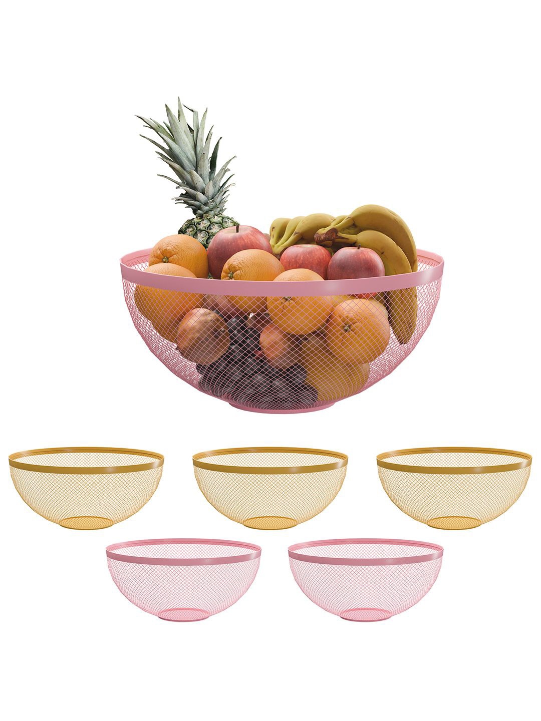 

Kuber Industries Pink & Gold Toned 6 Pieces Metal Fruit and Vegetable Baskets